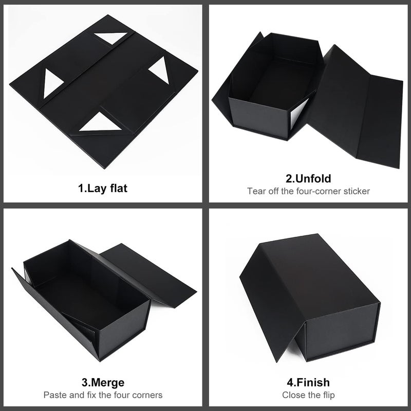 ROSTELACK صندوق هدايا أسود 10" × 6" × 3" مع غطاء مغناطيسي لصندوق الهدايا للهدايا، صناديق هدايا وصيفات العروس، صندوق لطيف، صندوق عيد ميلاد، فاخر لتغليف الهدايا، صندوق هدايا مغناطيسي لتغليف الهدايا (أسود) - Image 3